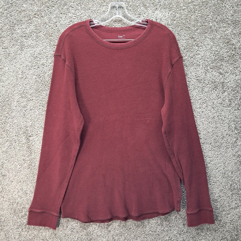 Gap Mens XL Waffle Knit Thermal Long Sleeve Shirt Burgundy Red 100% Cotton 7828